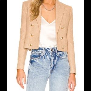 Stylish tweed cropped blazer with gold buttons